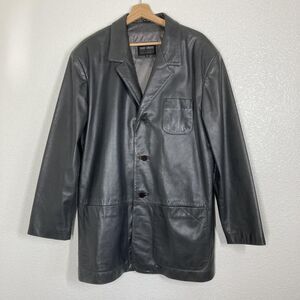 Robert Comstock Leather Jacket Mens 42 Black Car Coat Blazer Endurance Lined